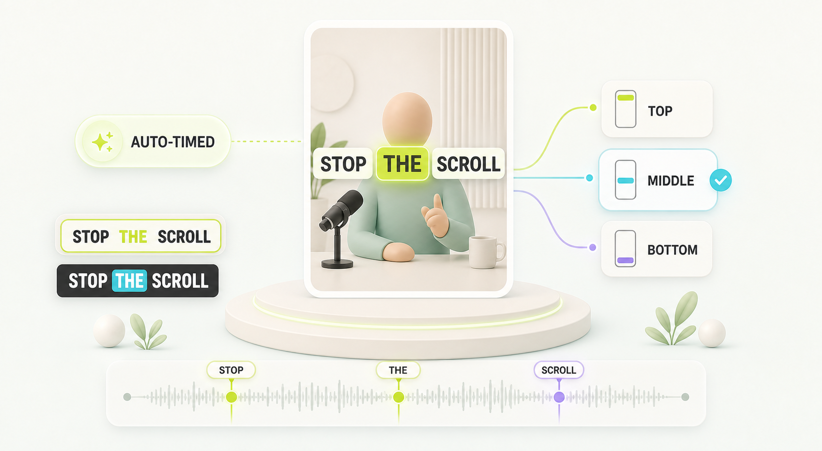 Auto-timed captions with style and placement options